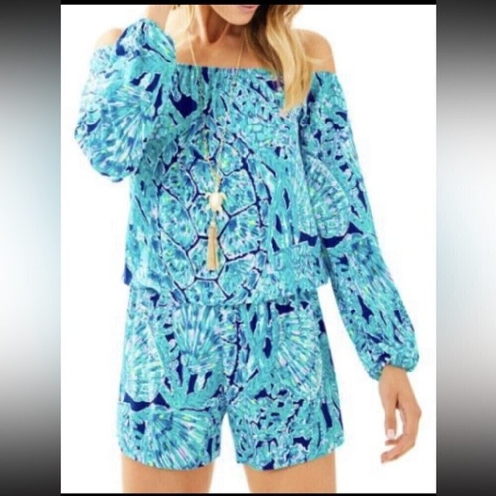 lilly pulitzer lana off the shoulder romper in tortuga